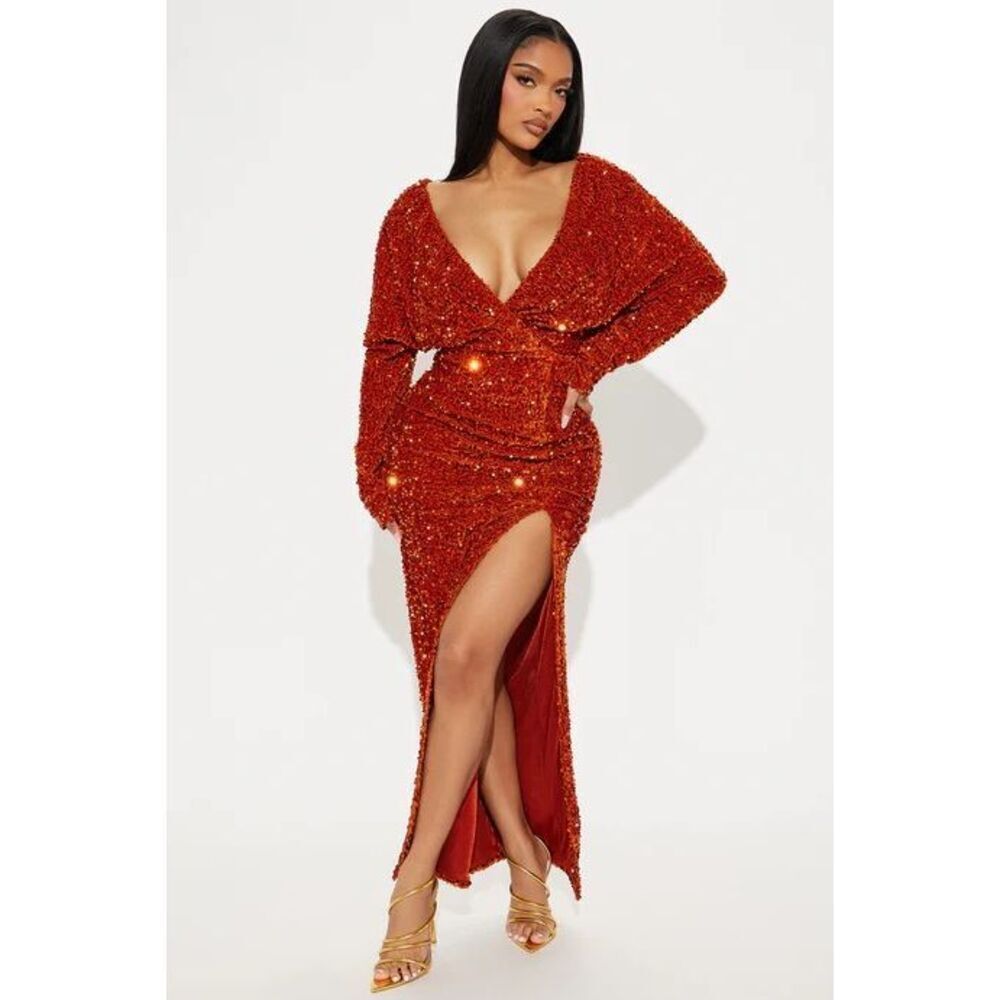 Long sleeve Sequin Gown - Copper